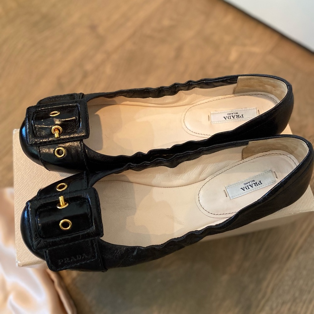 Prada Black Leather Ballet Flats